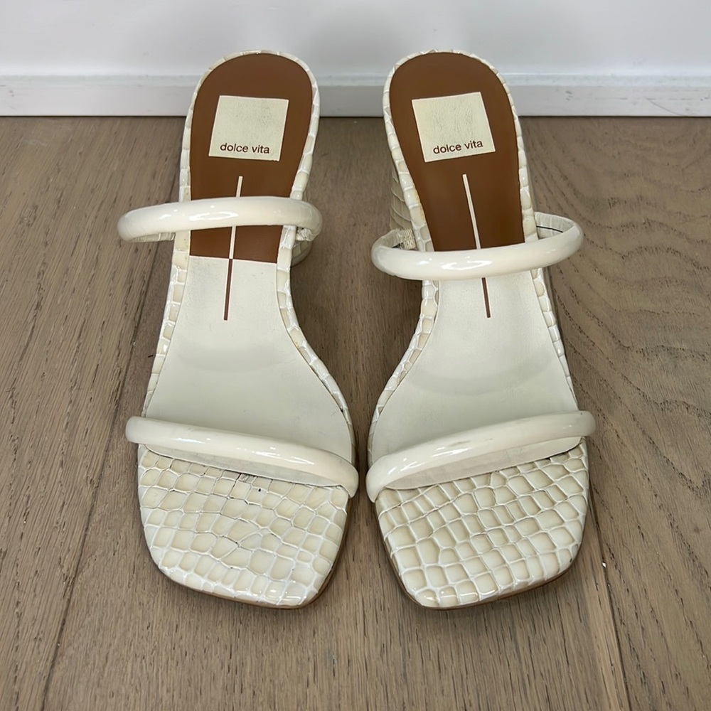 Dolce Vita Cream Snakeskin Double Strap Heels